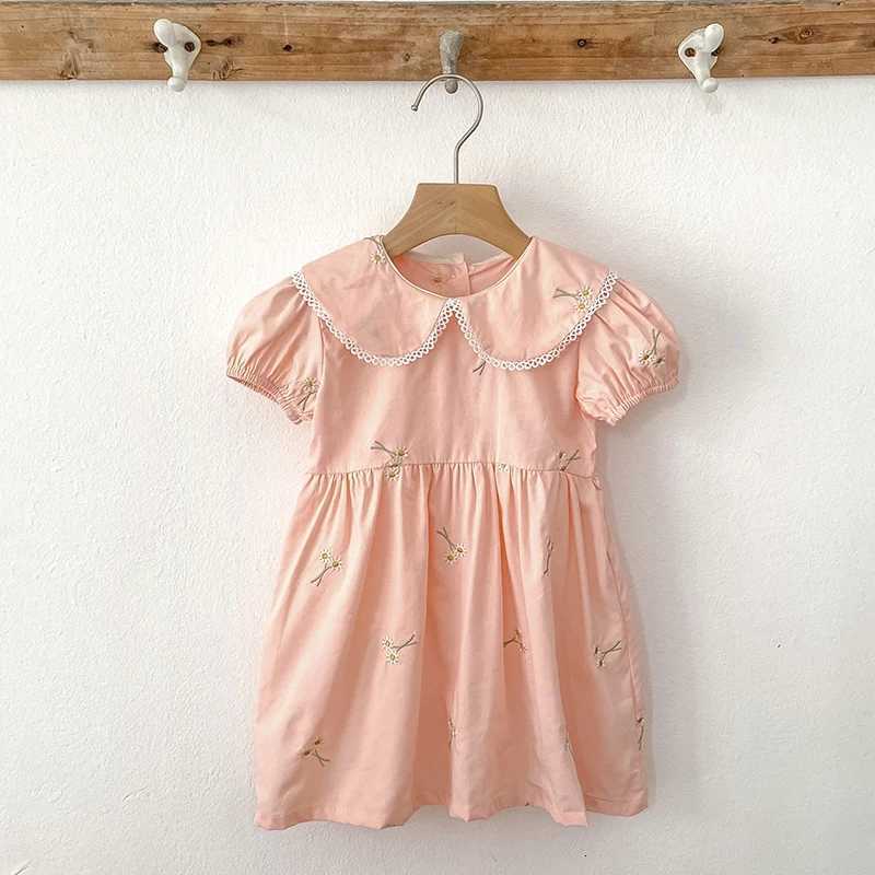 1-6Yrs Girls Fashion Embroidered Flower Dress Summer New Little Girls Toddler Princess Dresses Kids Flying Sleeves Party ClothesT260330