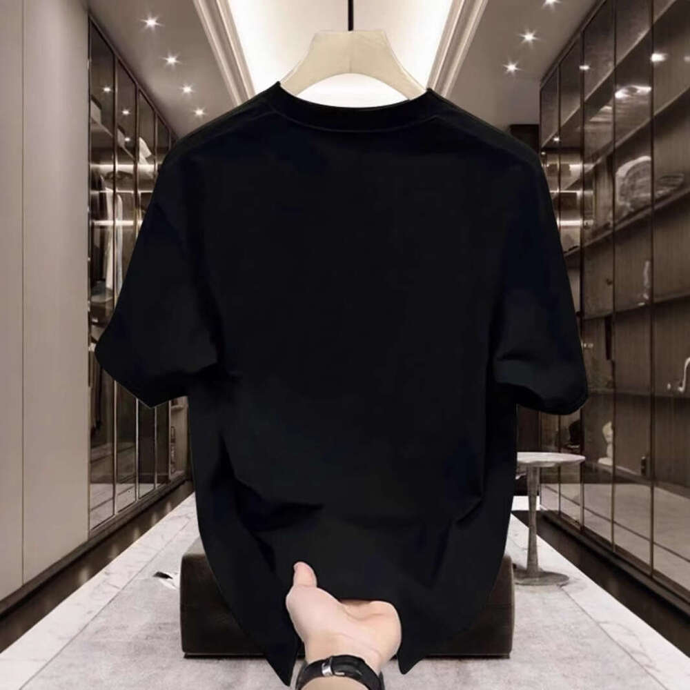 Summer New High-End Pure Cotton Korean Style Casual Versatile Crew Neck Short Sleeve T-Shirt All-Cotton Light Luxury Stylish Men's Clothing