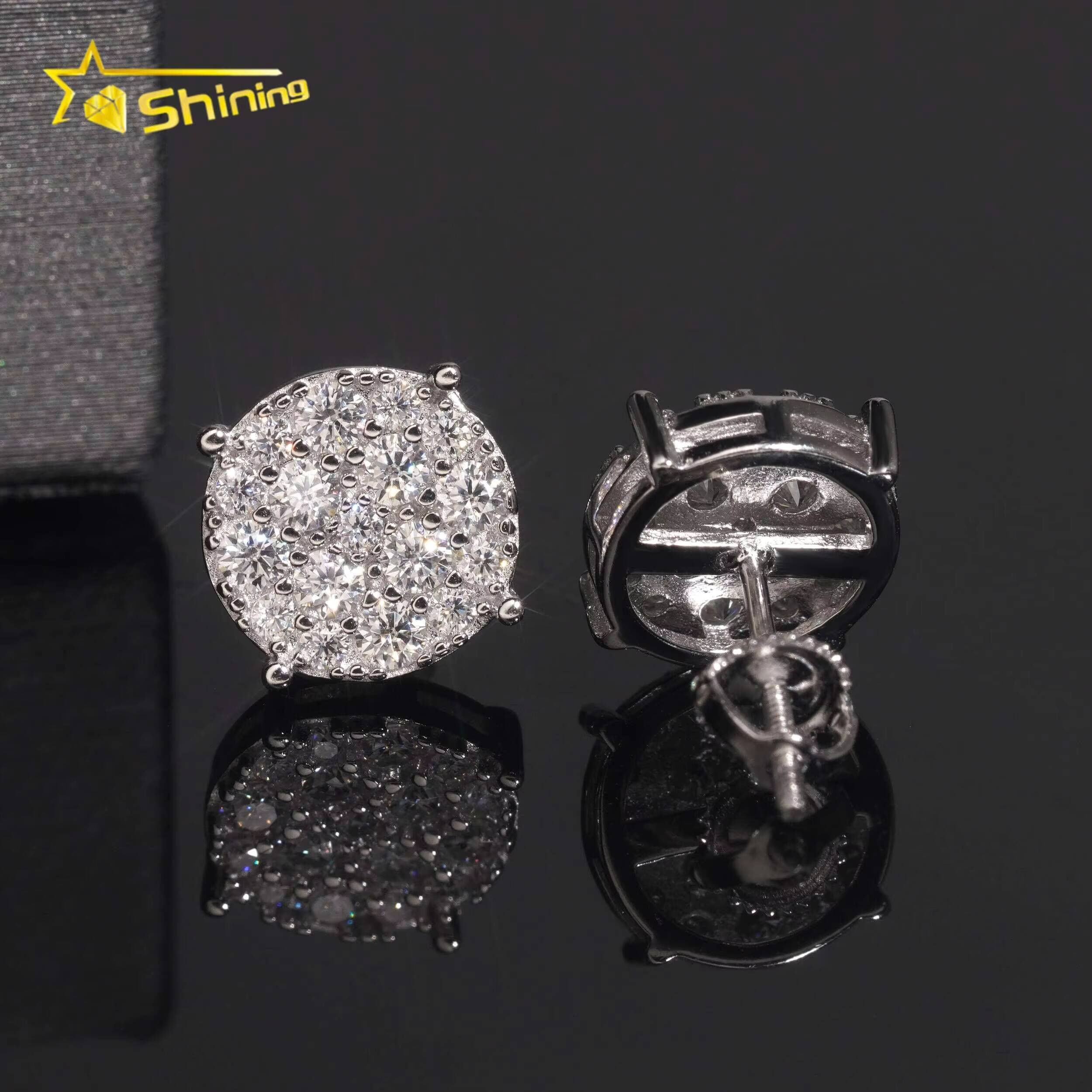 Wholesale Price High Quality Hip Hop Fine Jewelry Iced Out 925 Silver Screw Back Moissanite Earrings
