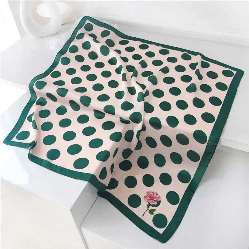 70CM Green polka dot flowers small silk scarf spring and autumn simulated silk solid color hairband tied ribbon occupational Z260330