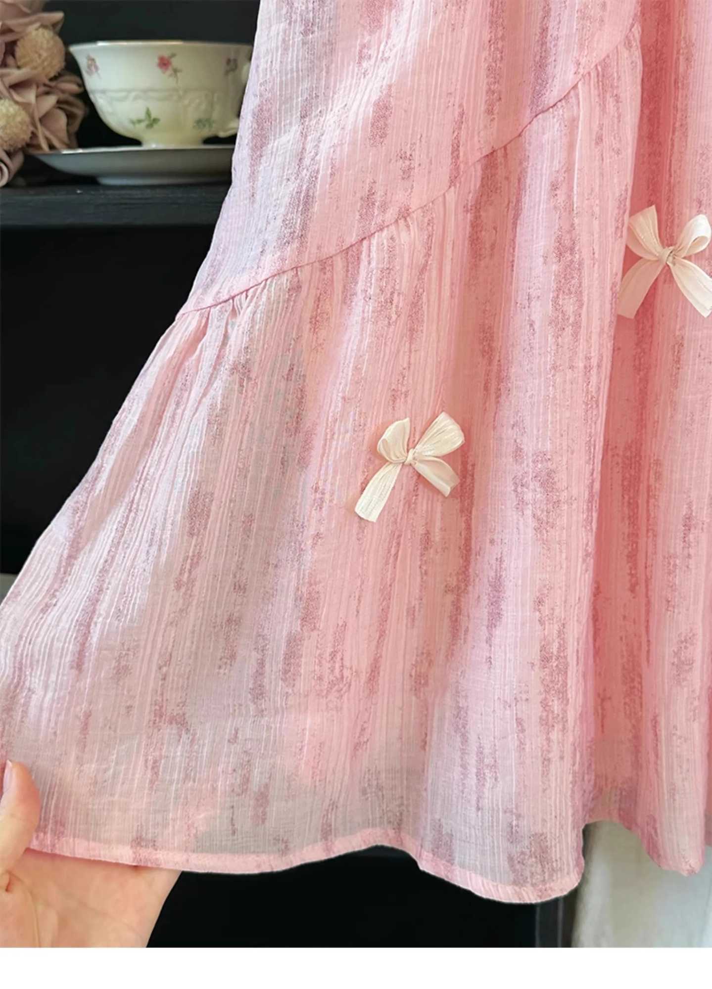 Summer New Style Girls Korean-Style Sweet Princess Dress Pink Little Girls Bow-Knot Patchwork Beautiful Sleeveless DressT260330