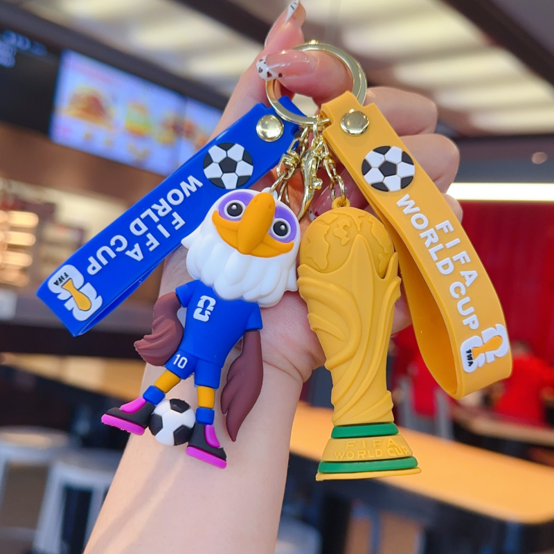 Cute Cartoon Mascot Keychain, World Cup Soccer Football Doll Pendant, Small Gift Key Ring Bag Charm