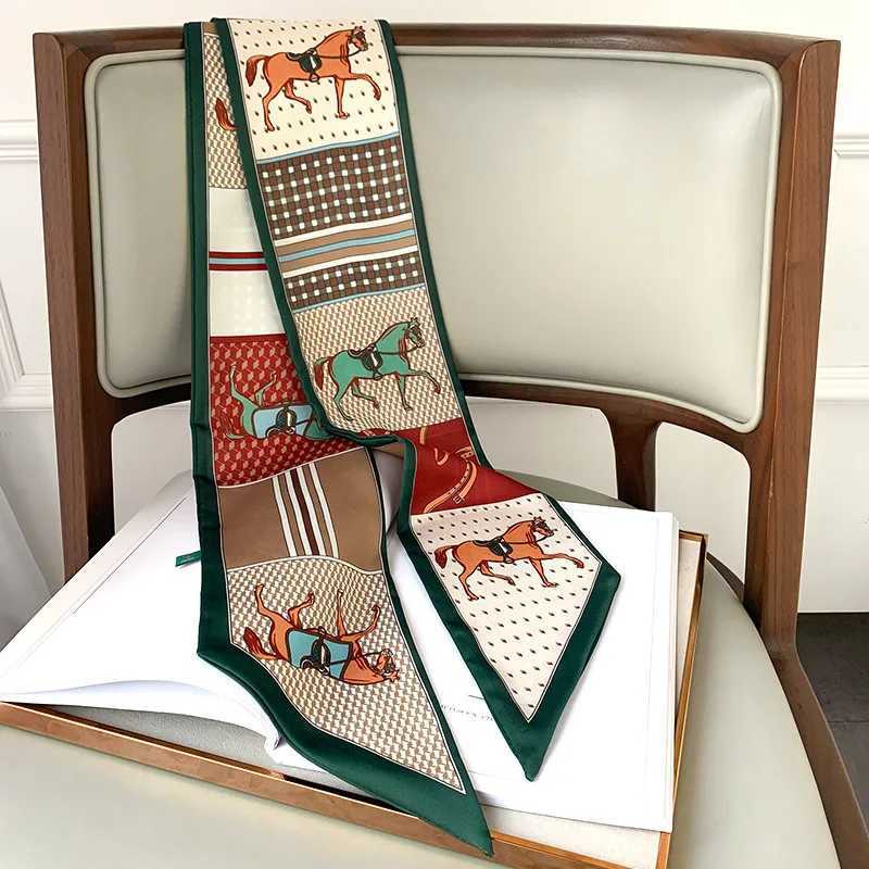 Long Silk Bag Tie Neck Skinny Scarf Hairband Foard Horse Print Brand Lady Neckerchief Ribbon 2024 Spring New X260328