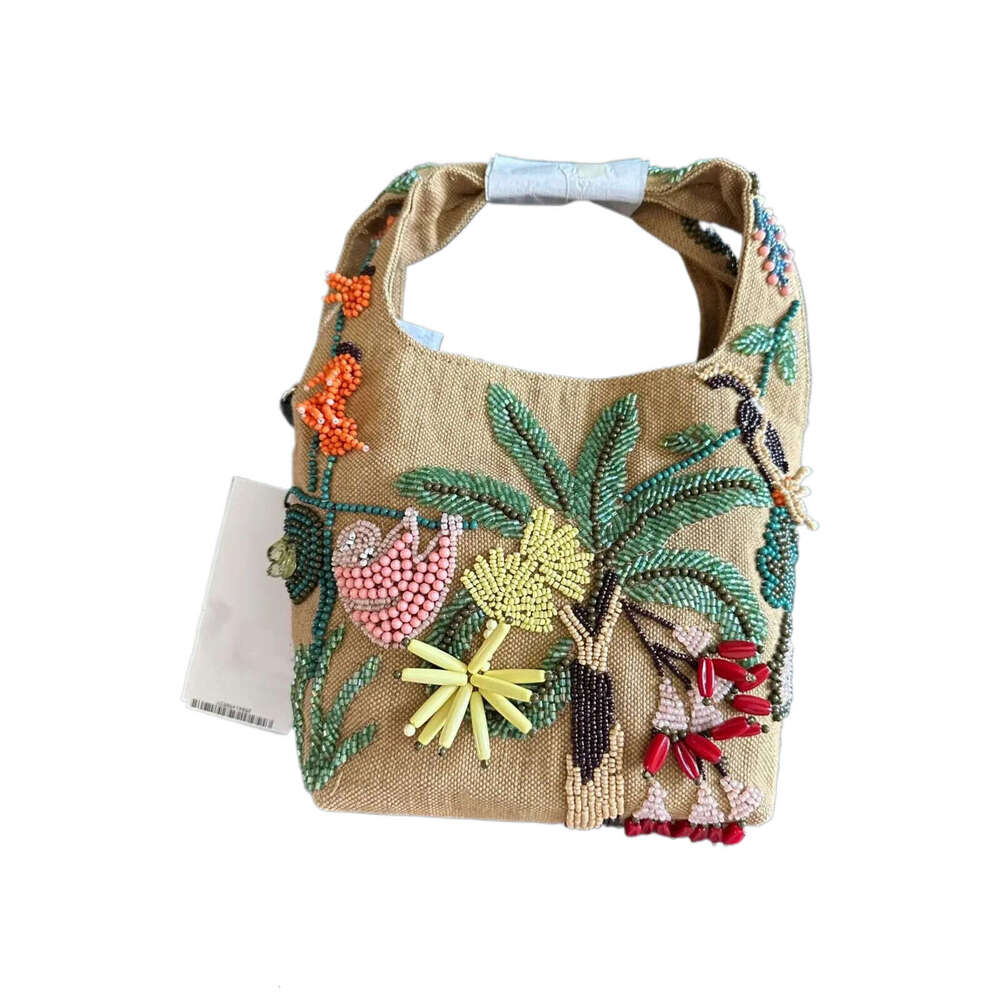 Chinese Embroidery Spanish Niche Chain Portable Messenger Women's Underarm Beaded Design Canvas Bucket Bag