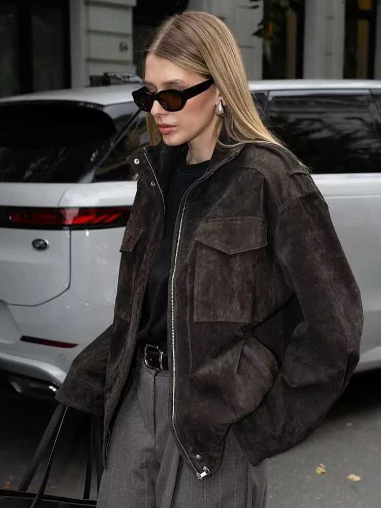SLTNX Women Suede Jacket 2026 New Spring Fashion Long Sleeve Zipper Loose Jackets Coat Chic Female High Street Casual OuterwearT260328