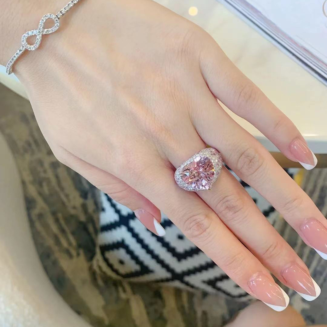 Jewlery Designer For Women Colorful Zircon Heart Ring Women, Elegant And Simple Full Diamond Heart-Shaped Color Stone High-End Index Finger Ring