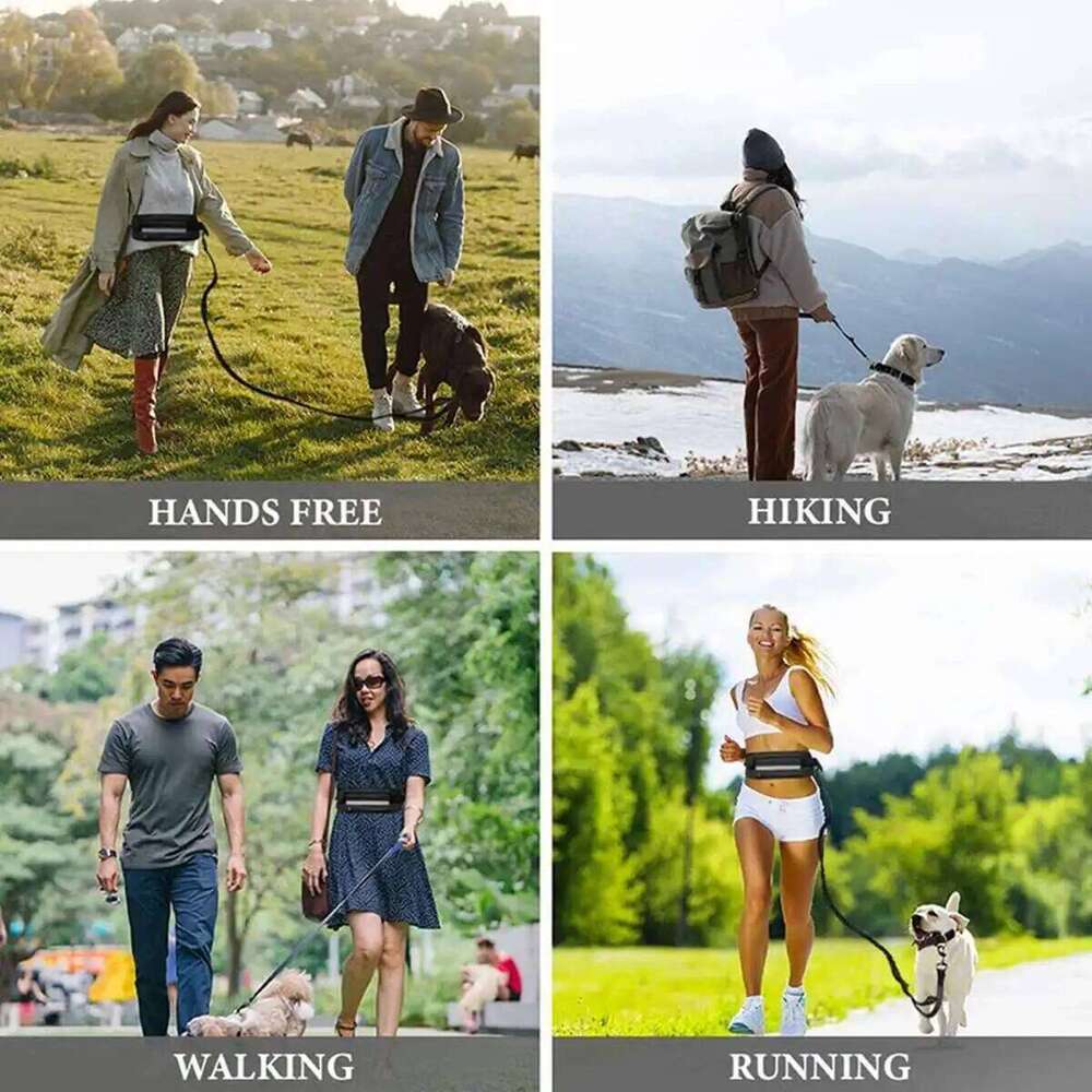 Running Nylon Pet Leash with Waist Bag Retractable Elastic Dog Traction Rope Reflective Belt Buckle
