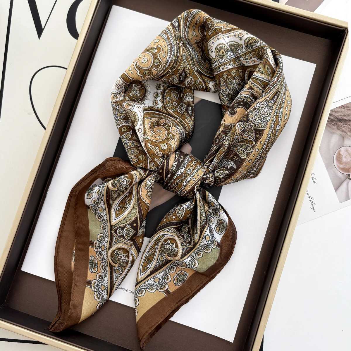 2025 New Luxury Brand 70X70CM Shawls Floral Stripe Print Scarf cloth Small Fashion Silk Scarves Band Foard Hijab X260328