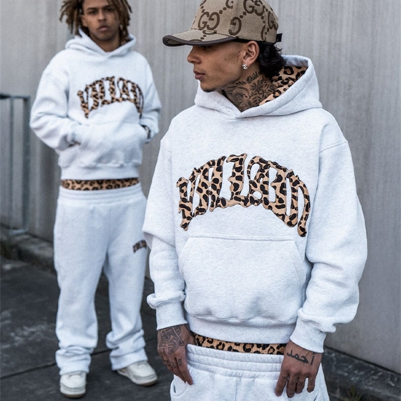Tracksuit Men Clothing Y2K Vintage Embroidered Leopard Print Street Casual Hoodie Trendy Double Waist Unisex Sweatpants 260327