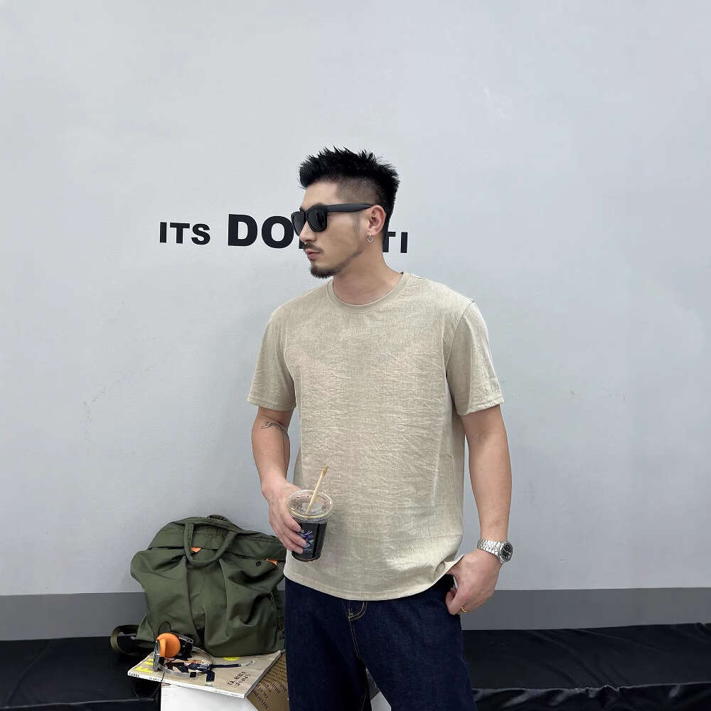Summer High-End Men's Thin Short T-Shirt Solid Color Slim Fit Round Neck Versatile Casual Half Sleeve