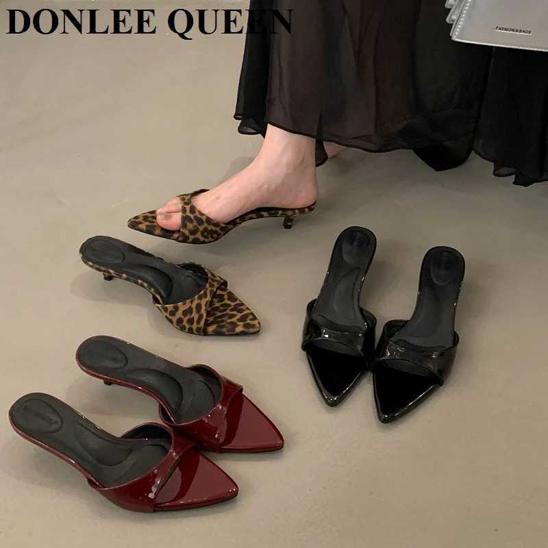 New Brand Low Heels Slippers Women Slip On Slide Elegant Mule Shoes Fashion Leopard Print Sandal Leisure Slipper Sandalias Mujer Z260330