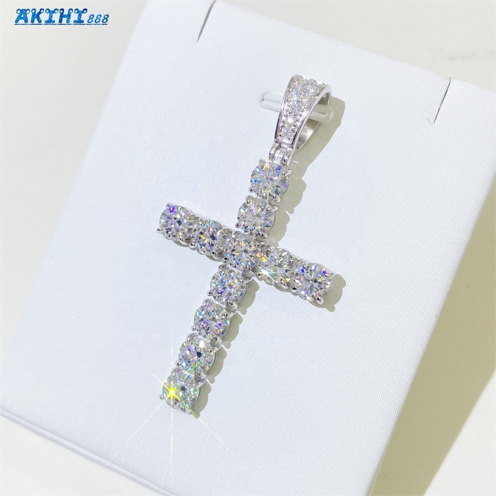 High Quality Hip Hop Rapper Fine Jewelry 925 Sterling Silver Fully Iced Out VVS Moissanite Cross Charm Pendant for Men