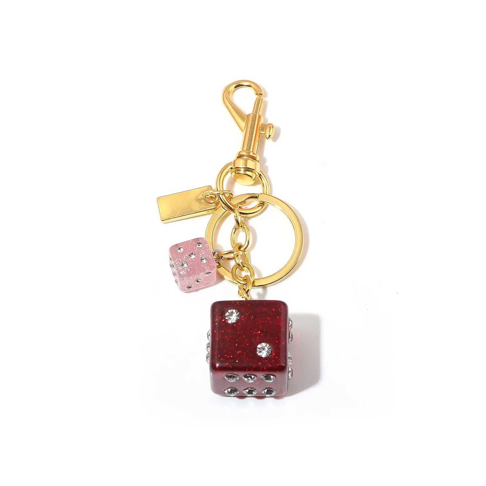 Fashion Pink Size Dice Crystal Drip Alphabet Keychain Student Ladies Jewelry Bag Gift Pendant Keyring Accessories Z260330