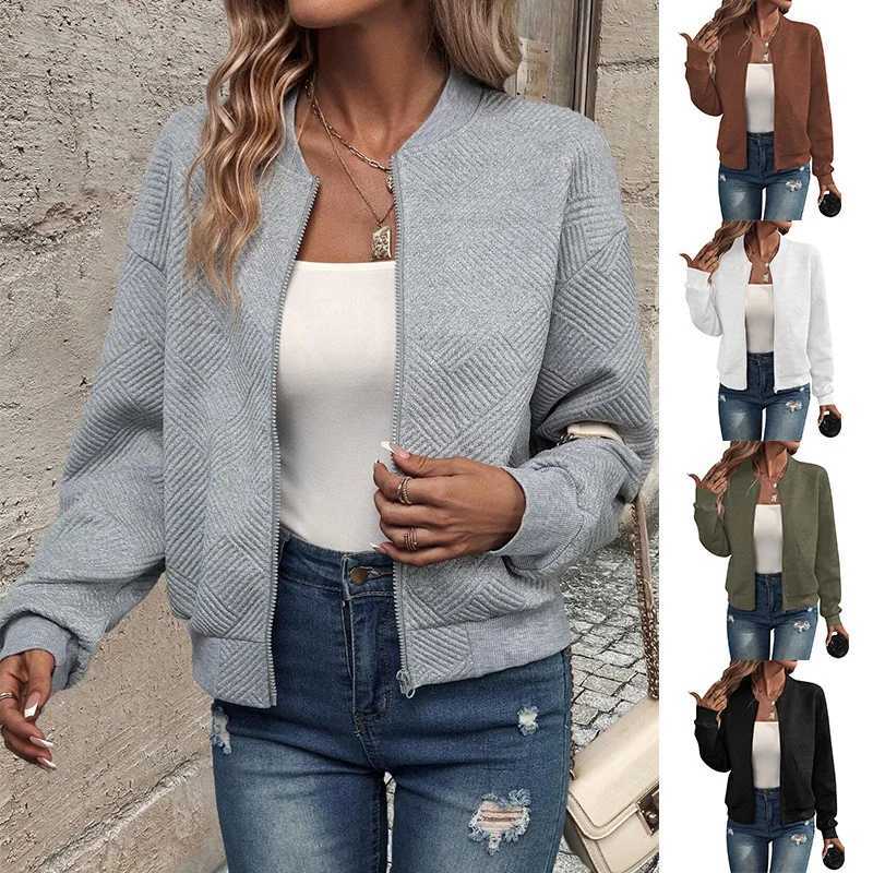 Womens autumn and winter new solid color simple and exquisite zipper jacket baseball collar casual jacketT260328