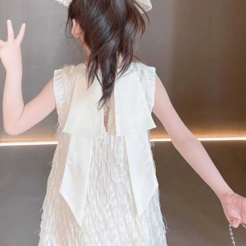 Trendy and Chic Fairy Princess Vest Dress for Baby with Stylish Tassel Bow Girl Girls Dresses 2 To 8 Years Cotton Kids White 6T260330