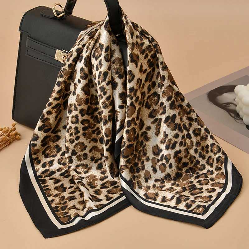 60cm Leopard Print Kerchief Hair Scarf For Wen Silk Satin band Hijab Scarfs Fem Square Neck Scarves For Ladies X260328