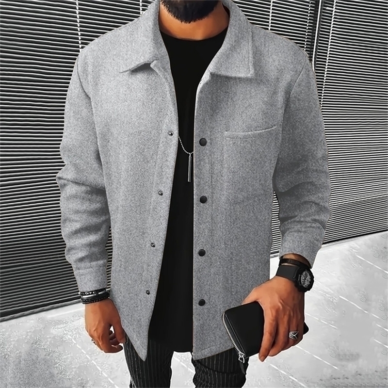 Polyester Brushed Short Jacket for Men Lapel Button-Down Pocket Coat Comfortable Casual Autumn Winter Office Business Wear 260327