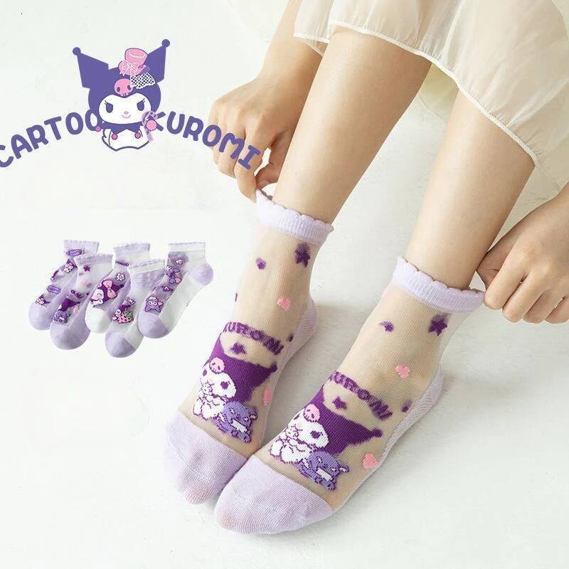 Designer Sanrio Kuromi Animationperipherals Summer Thin Children's Cotton Socks Crystal Stockings Pure Cotton Breathable New Girls' Socks