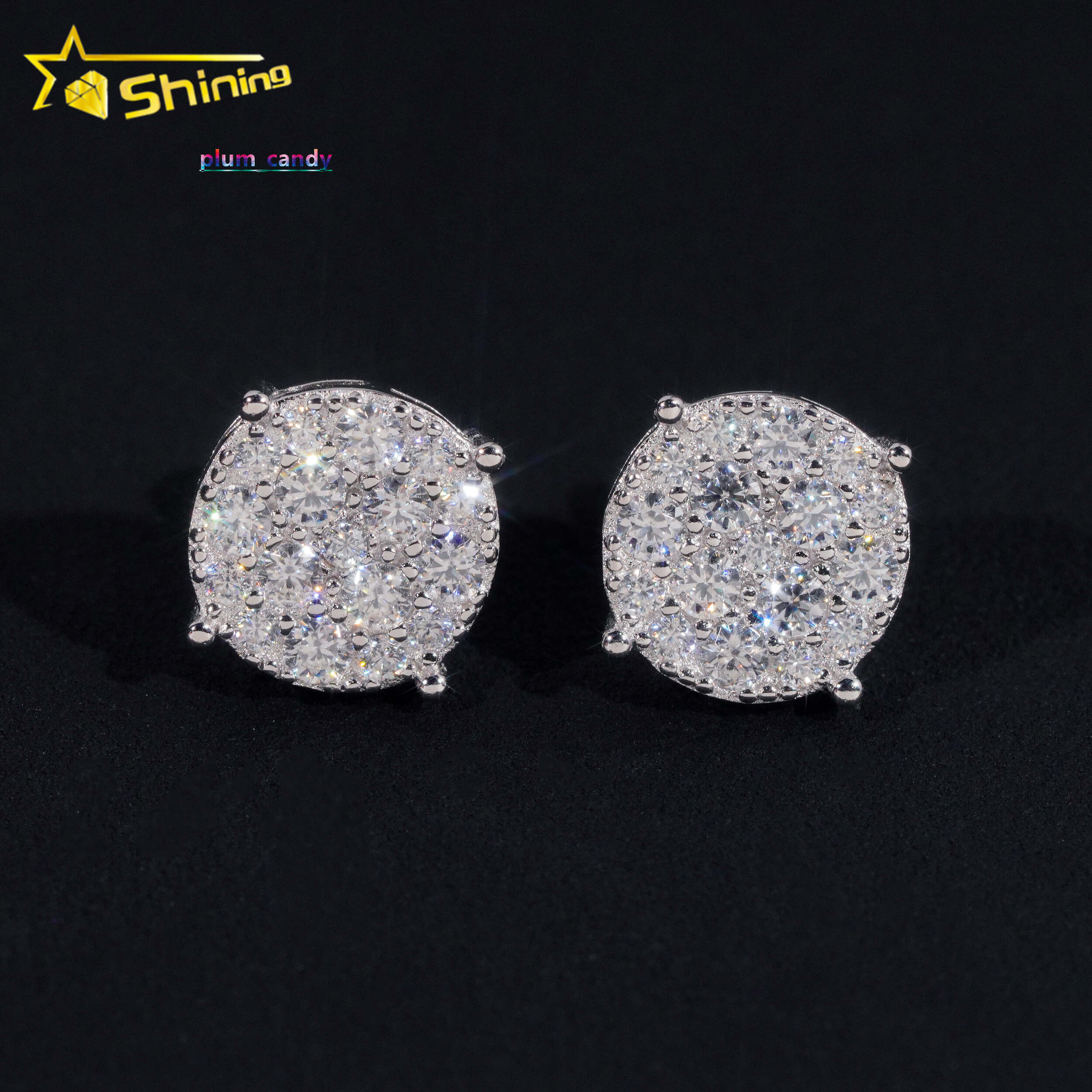 Men Style Stocks Pass Diamond Tester GRA Certified VVS Lab Diamond Fully Iced Out 925 Silver Jewelry Moissanite Stud Earrings
