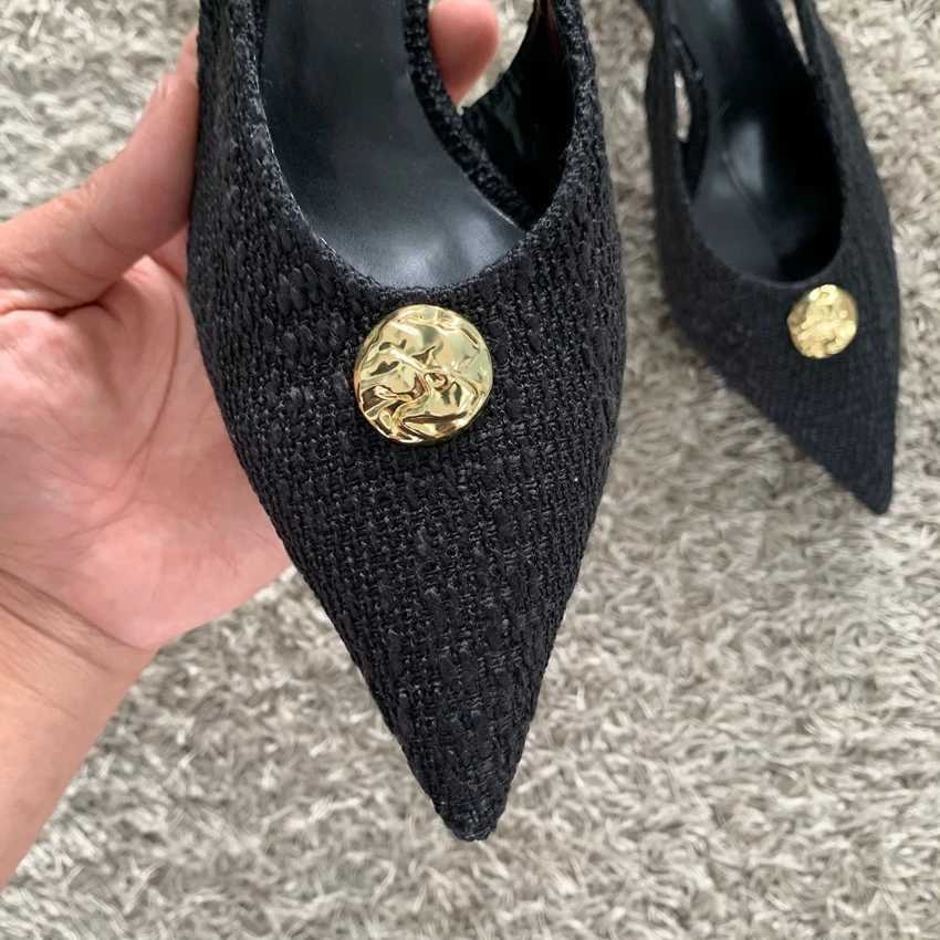 Fashion Womens Black High Heels Sexy Pointed Shallow Mouth Pumps 2025 Spring Female Slingbacks Dress Office Shoes Z260330