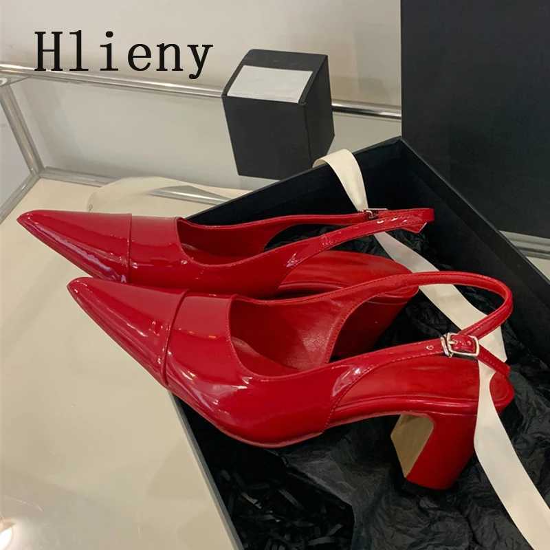 Hlieny Fashion Back Buckle Strap Women Pumps Pointed Toe Patent Leather Sexy Slingback Sandals High Heels Wedding Shoes Bride Z260330