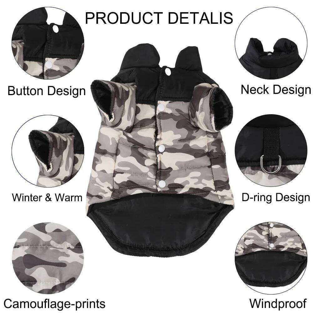 Camping Dog Clothes Camouflage Print Pet Coat With D-ring Kitten Windproof Hiking Jacket For Small Dogs Cats Chihuahua Overalls