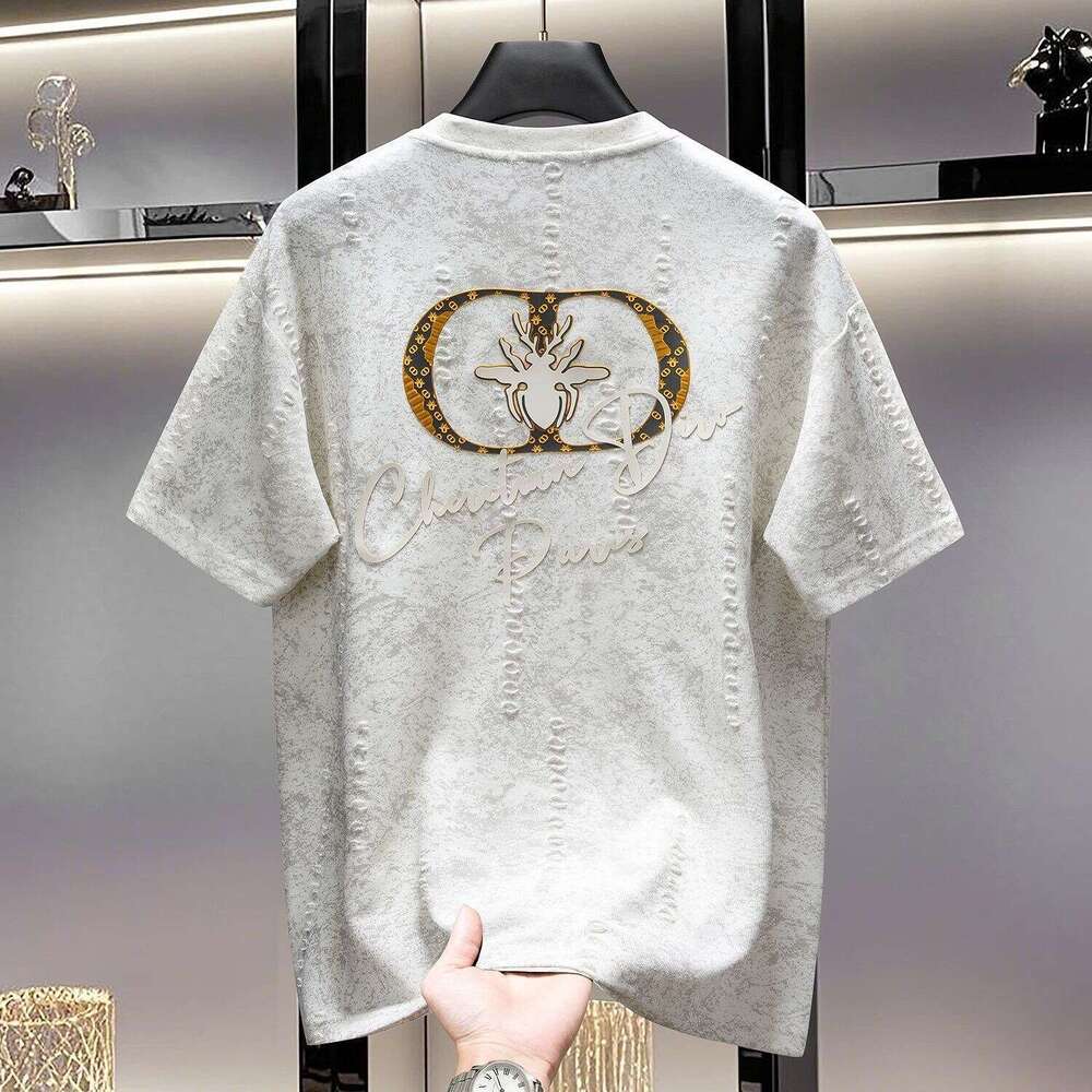 American-style high-end design distressed spider print short-sleeve T-shirt, luxury summer trendy street fashion half-sleeve shirt