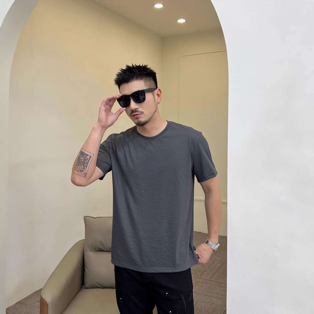 Summer High-End Men's Thin Short T-Shirt Solid Color Slim Fit Round Neck Versatile Casual Half Sleeve