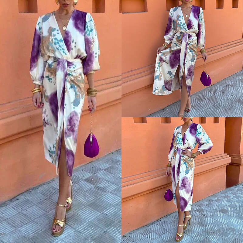 2026 Spring New Collection: Cross-Border European American Foreign Trade Women's Clothing, Sexy and Elegant V-Neck Printed Slim-Fit Casual Suit
