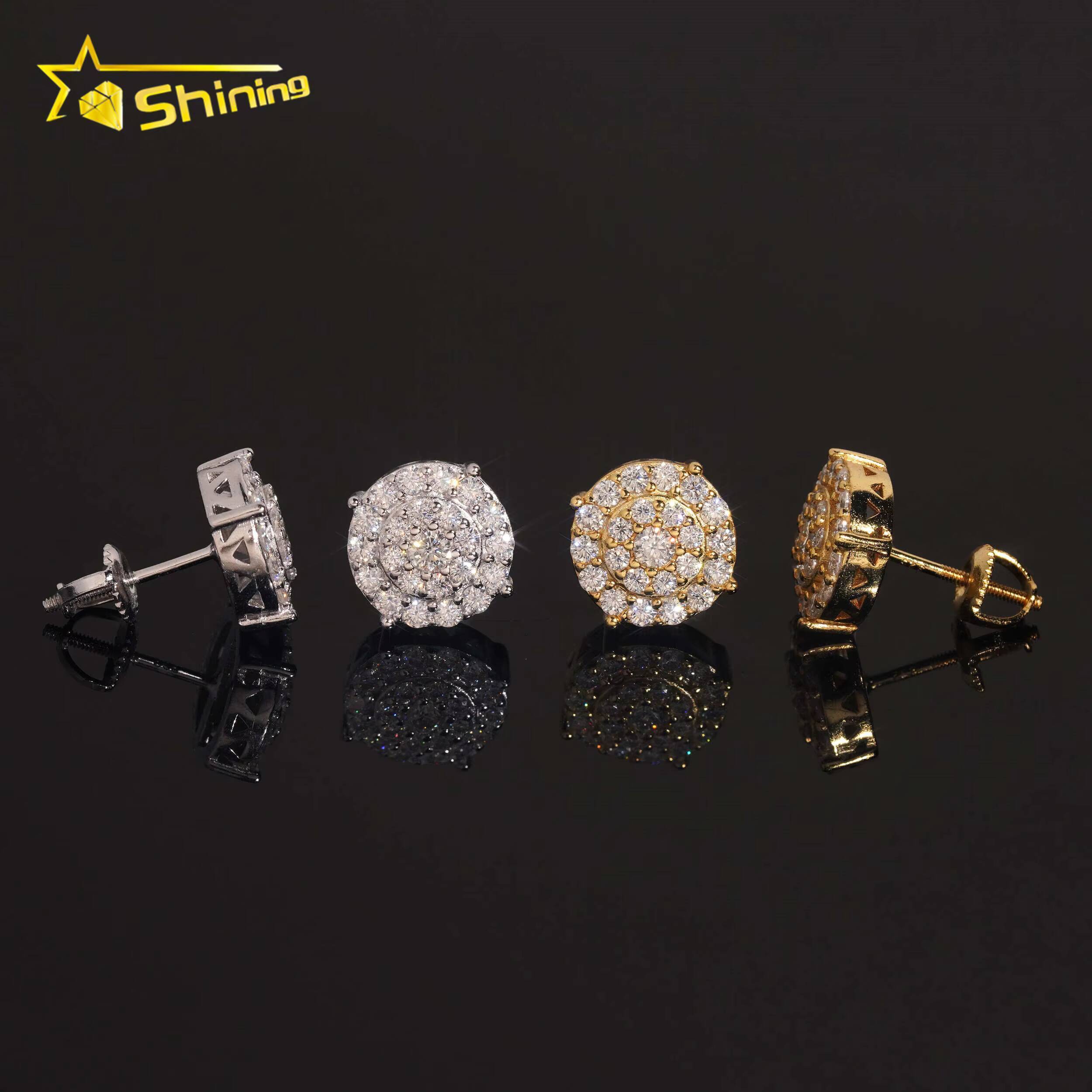 USA Shipping Fast Ready Design S925 Sterling Silver Iced Out VVS Moissanite Diamond Earring Stud Screw Back