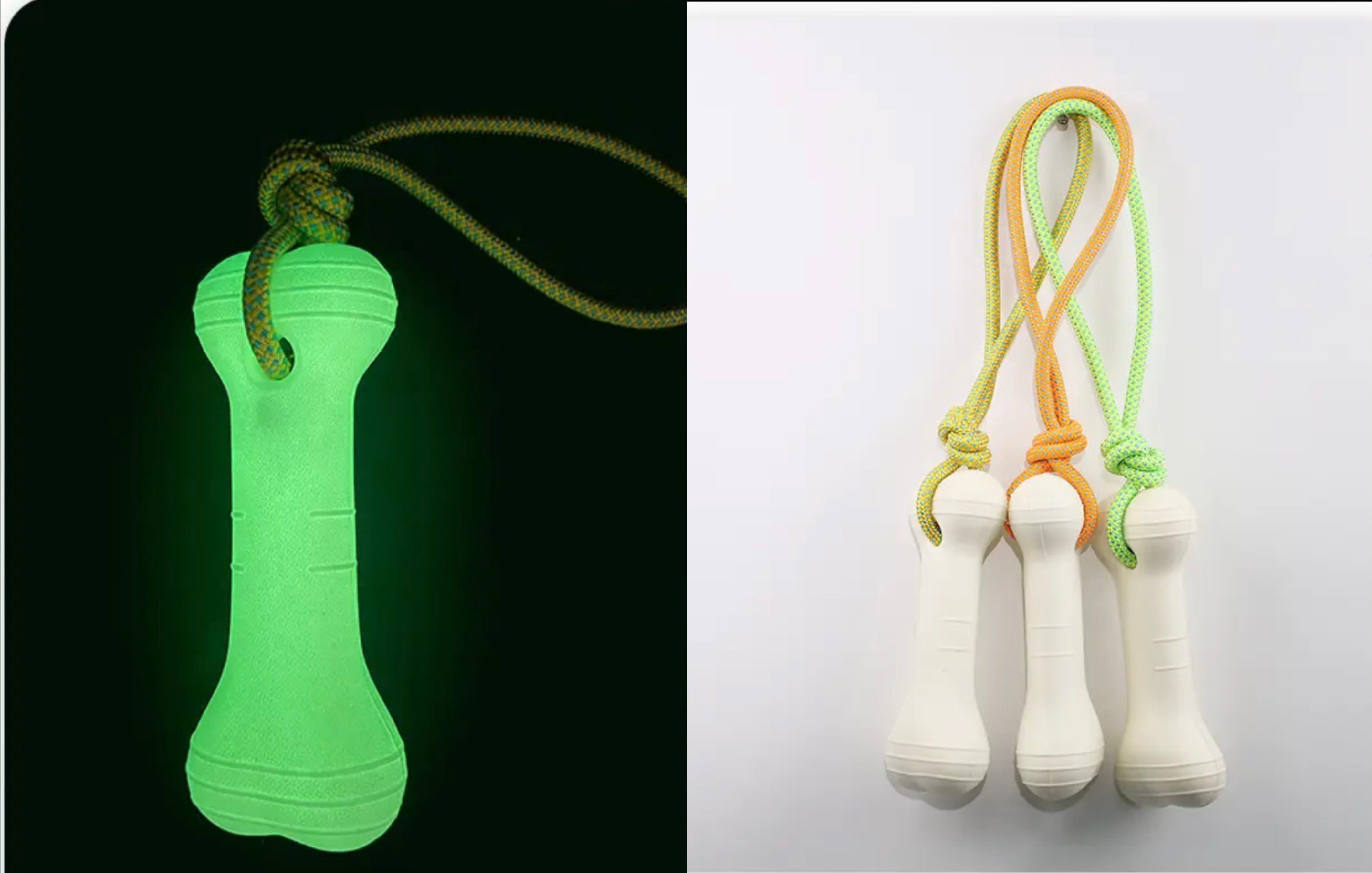 Glow in The Dark Dog Bone Toy with Rope, Luminous Night Chew Toy for Large Breed