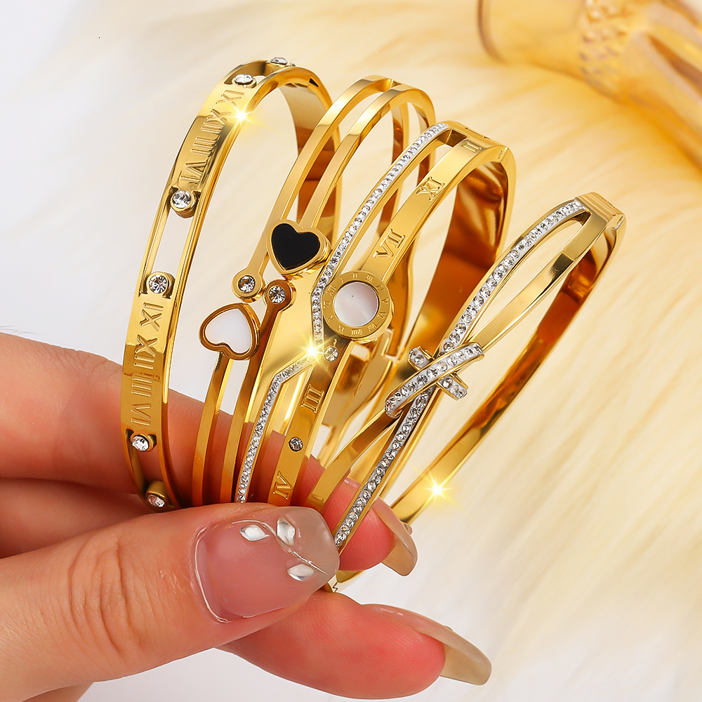 Luxurious Brand Designer Titanium Steel Fashionable Daily Wear Bracelet Golden Egg-shaped Clasp Open Gold Bracelet High-end Stainless Steel Bracelet