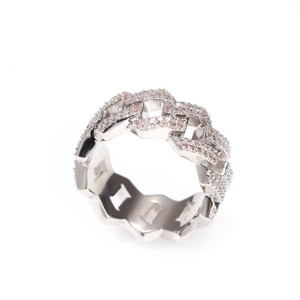 Mens Luxury Gold Silver HipHop Diamond Ring with Round Cuban Link Chain Band Featuring Iced Out VVS Moissaniteia Stone Design Jewelry
