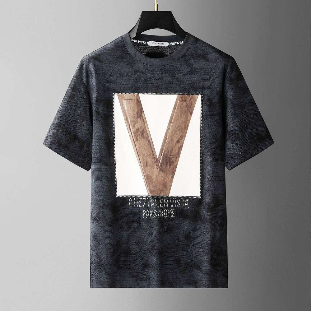 European Station luxury Summer New Short-Sleeve T-Shirt Men, Premium High-End Letter Print Half-Sleeve Tee Top for Men