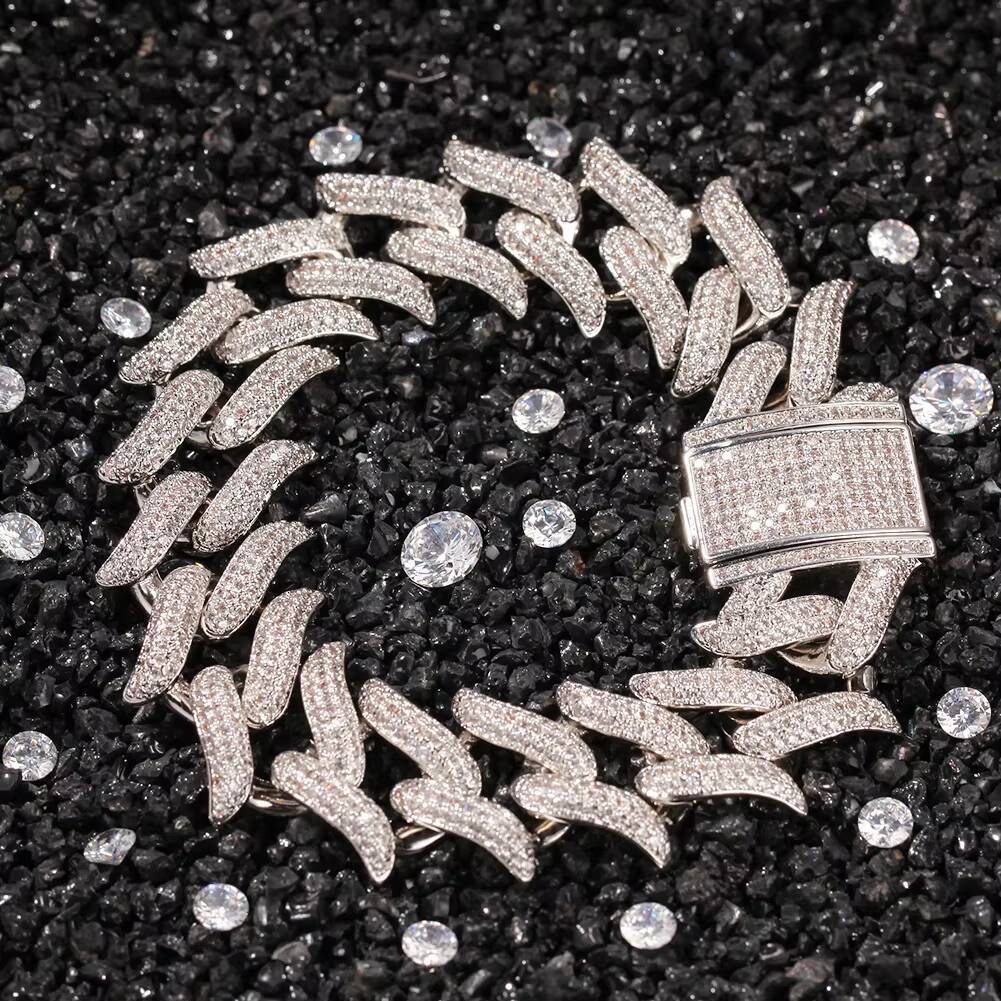 Hip-Hop Thorn Cuba Link Bracelets and Bangles Punk Thorn Cuba Moissanite Mens Bracelet 8Inch