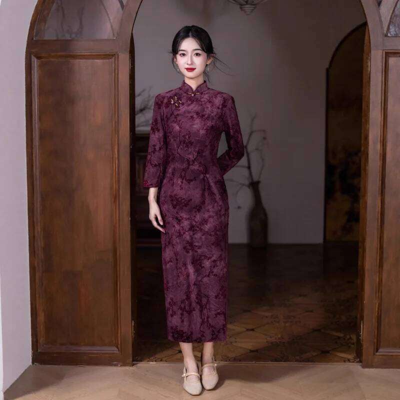 New Chinese Cheongsam Dress Autumn And Winter Good Quality Velvet Comfortable Evening Gown Modern Vintage Improve National Qipao MAKOUFEI