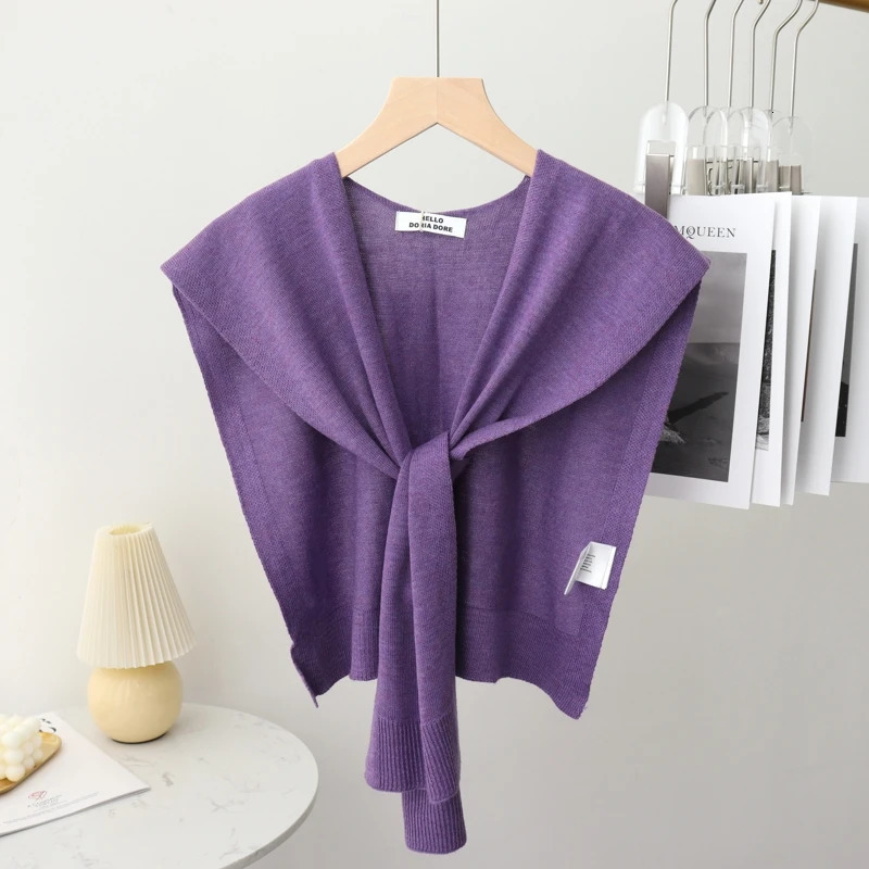 Korean Summer Air Conditioning Fake Collar Neck Guard Scarf Female Knit Thin Autumn Knotted Cape Sunscreen Shawl For Women 260325