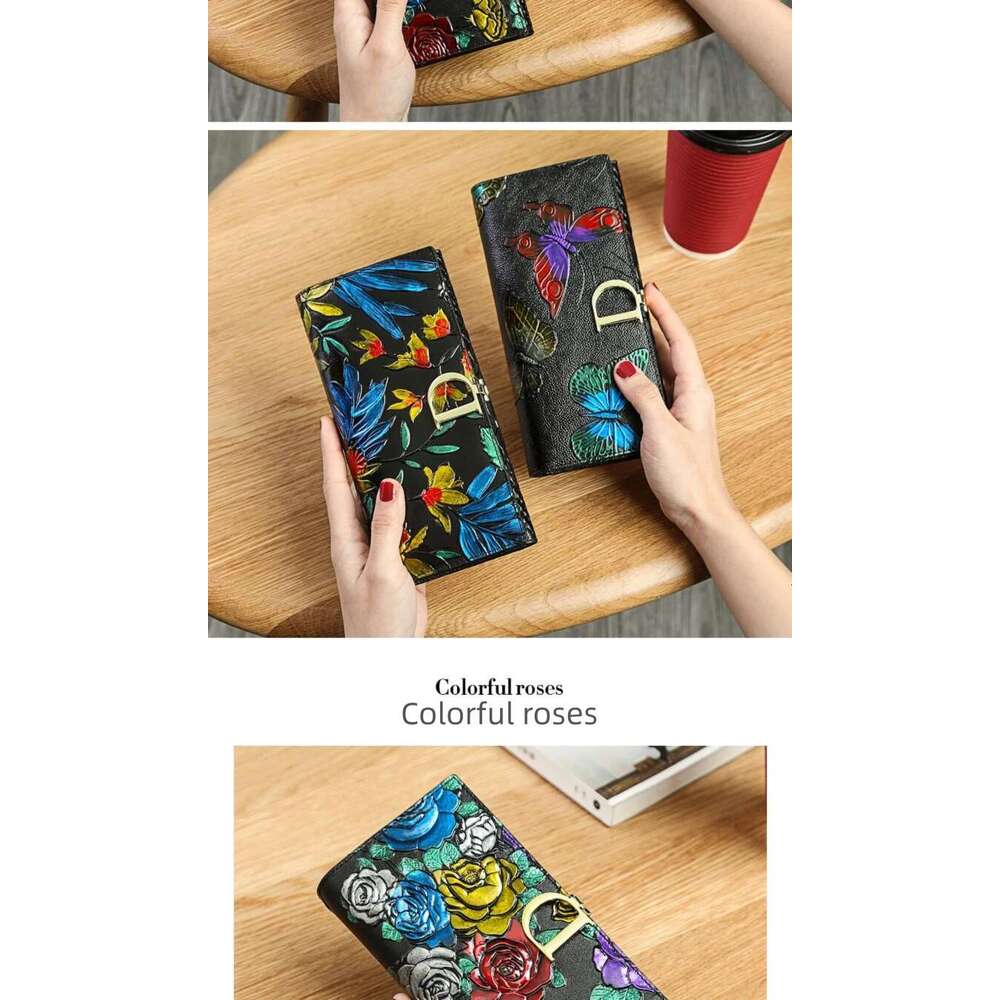 Chinese Embroidery Genuine Leather Female D Embossing Ladies Personality Retro Long Clutch Wallet Women Purse Coin Holders Clutch Bags