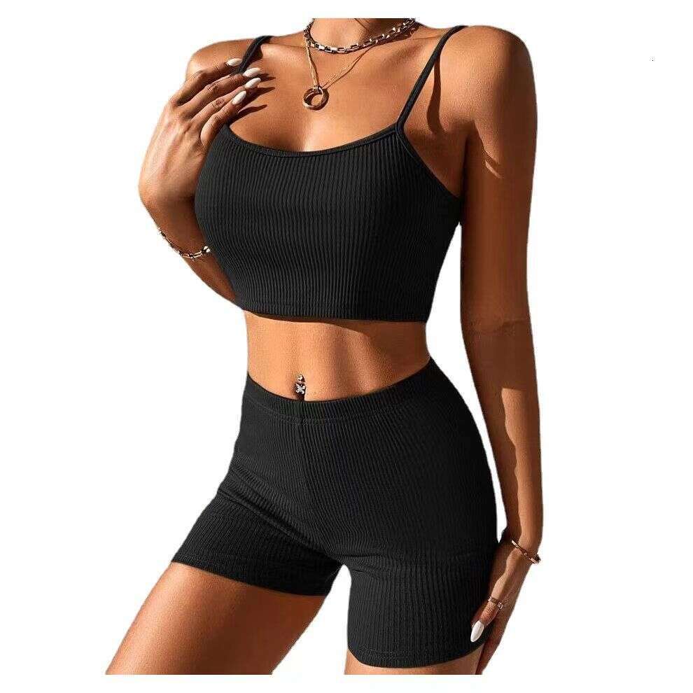 2026 European and American cross-border new sexy camisole shorts fashion set yoga sports outfit