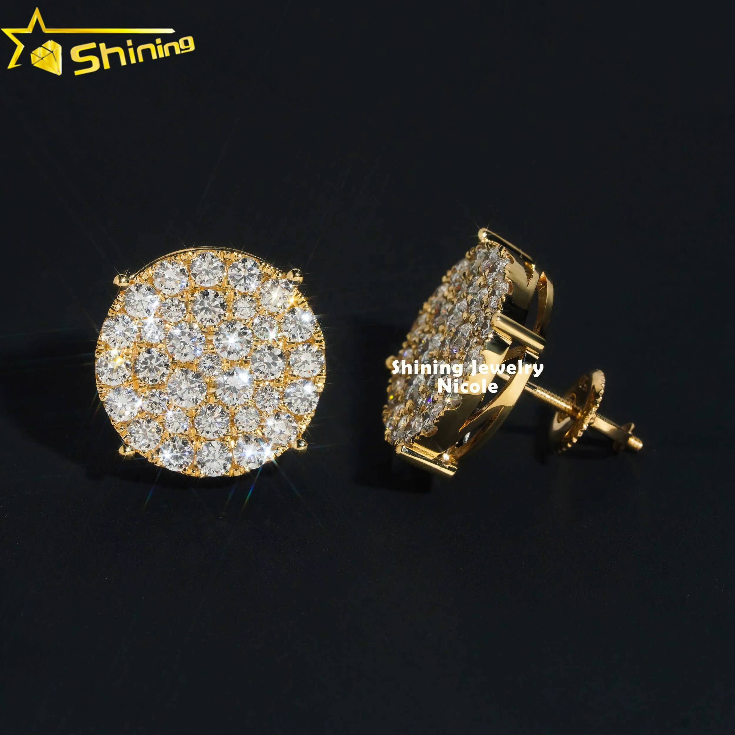 Luxury Hip Hop Yellow Gold Certified Iced Out Top Quality Solid 18k Gold Lab Diamond Earrings