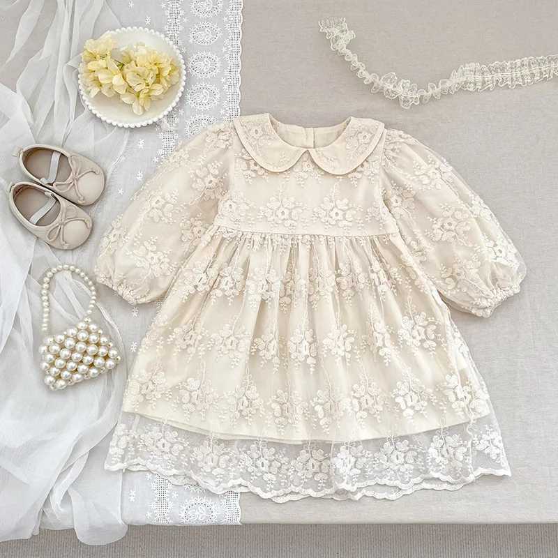 YBFSKID Children Girls Dress Spring Babys Girls Peter Pan Collar Dress Floral Print Kid Girl Long Sleeve Lace Embroidery DressT260330