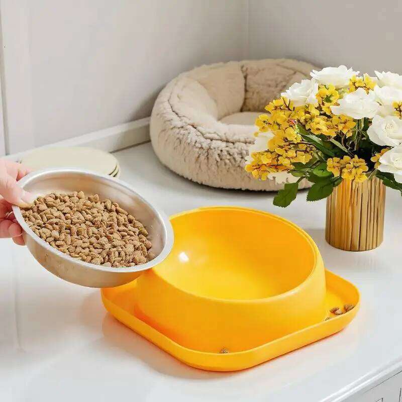 Tilted Stainless Steel Pet Bowl - Anti-Knock Dog/Cat Food Basin, Cervical Spine Protection 26W0330
