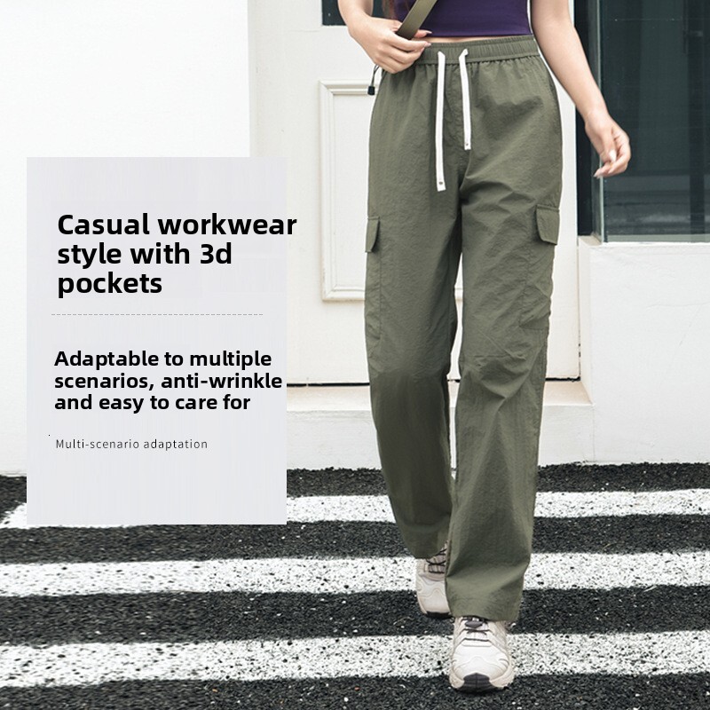 Spring/Summer Work Outdoor Women's Trousers Casual New Loose High-Waisted Straight-Leg Sports Camping Pants Cross-Border
