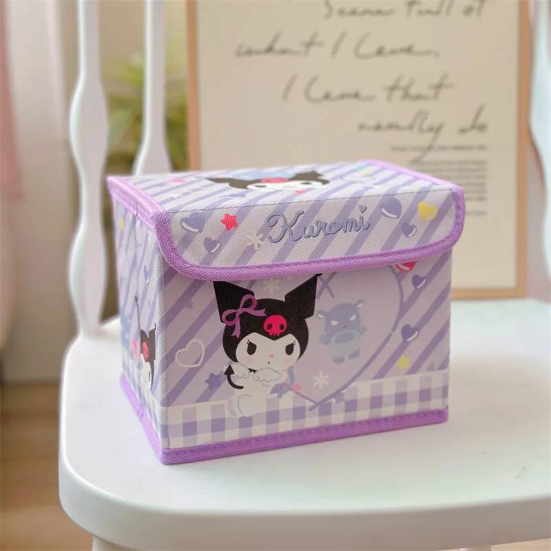 Hello Kitty Kawaii Kuromi Cinnamoroll Desktop Organizer Cosmetics Stationery Flattenable Dust-proof Flip Desk Storage Box