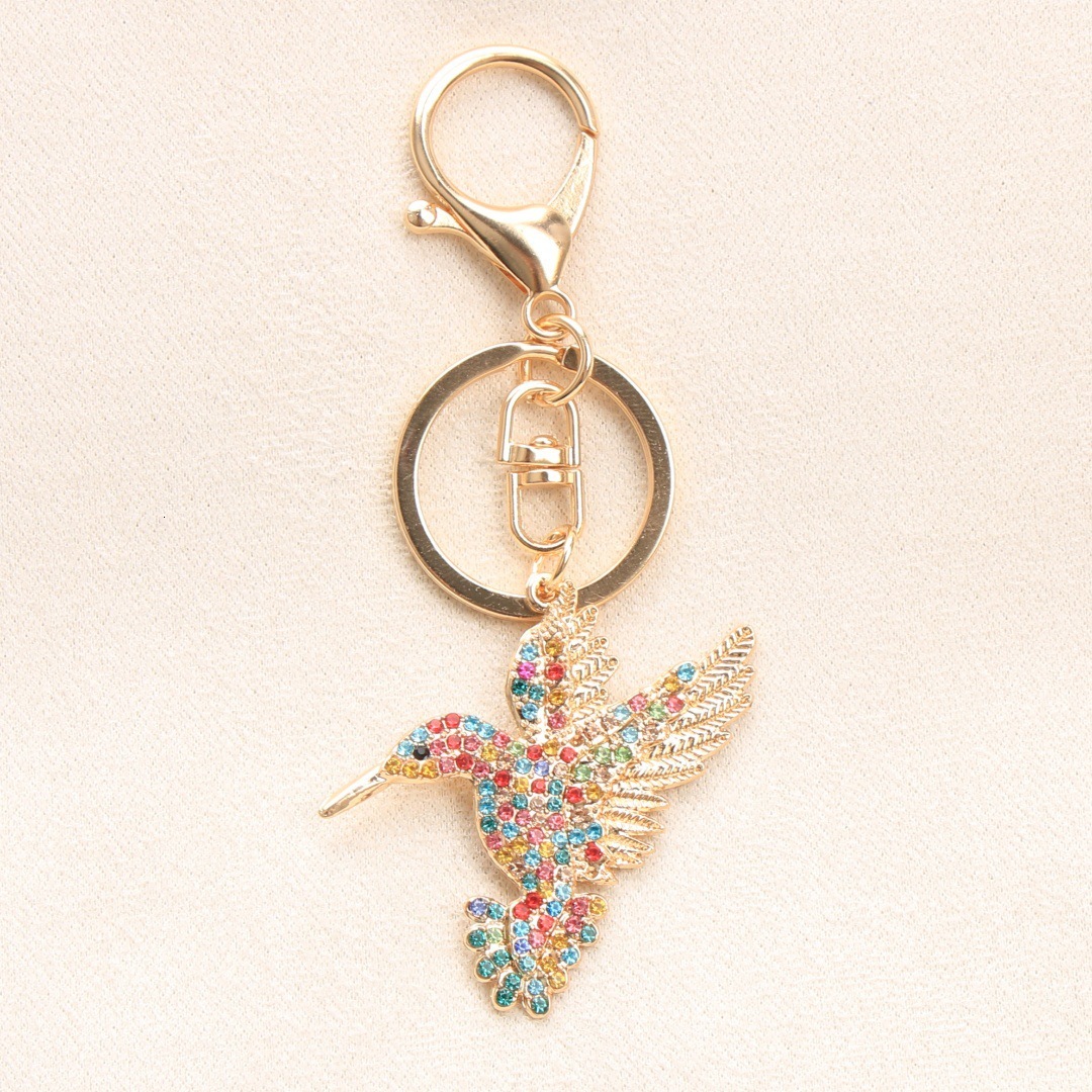 European And American High-End Alloy Rhinestone Hummingbird Keychain Cartoon Animal Keyring Accessories