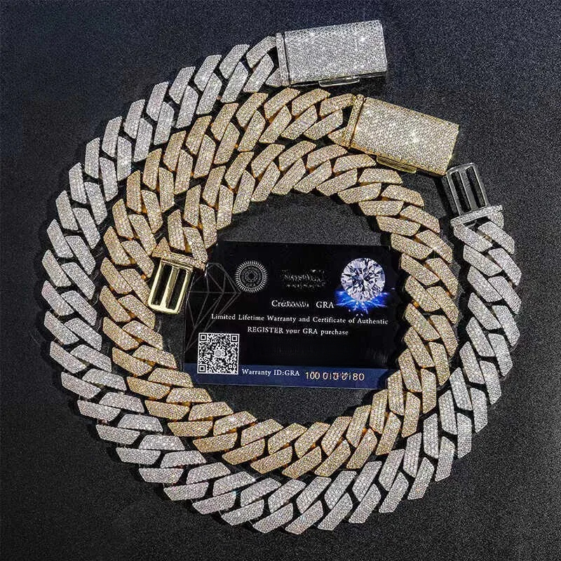moissanite necklace cuban link chain 20mm 4 row full diamond ice out vvs pass diamonds tester stainless steel plating hiphop men's jewelry bracel