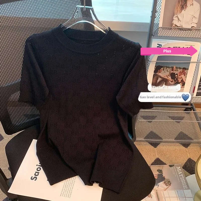 Plus Size Ice Silk Base Layer Knitted Top Women's Round Neck Loose Thin Summer New Fashion French Design Ladies T-Shirt Sweater Vest