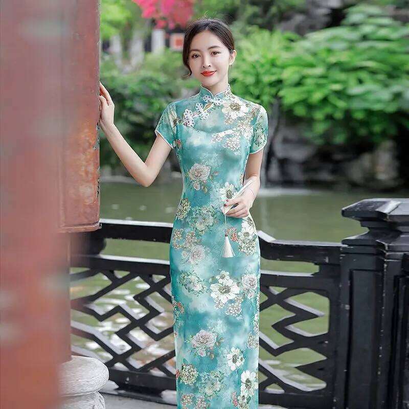 Women New Plus Size Summer Long Cheongsam Lined Vintage Evening Dress Slim Elegant Wedding Show Costumes Qipao M To 5Xl MAKOUFEI