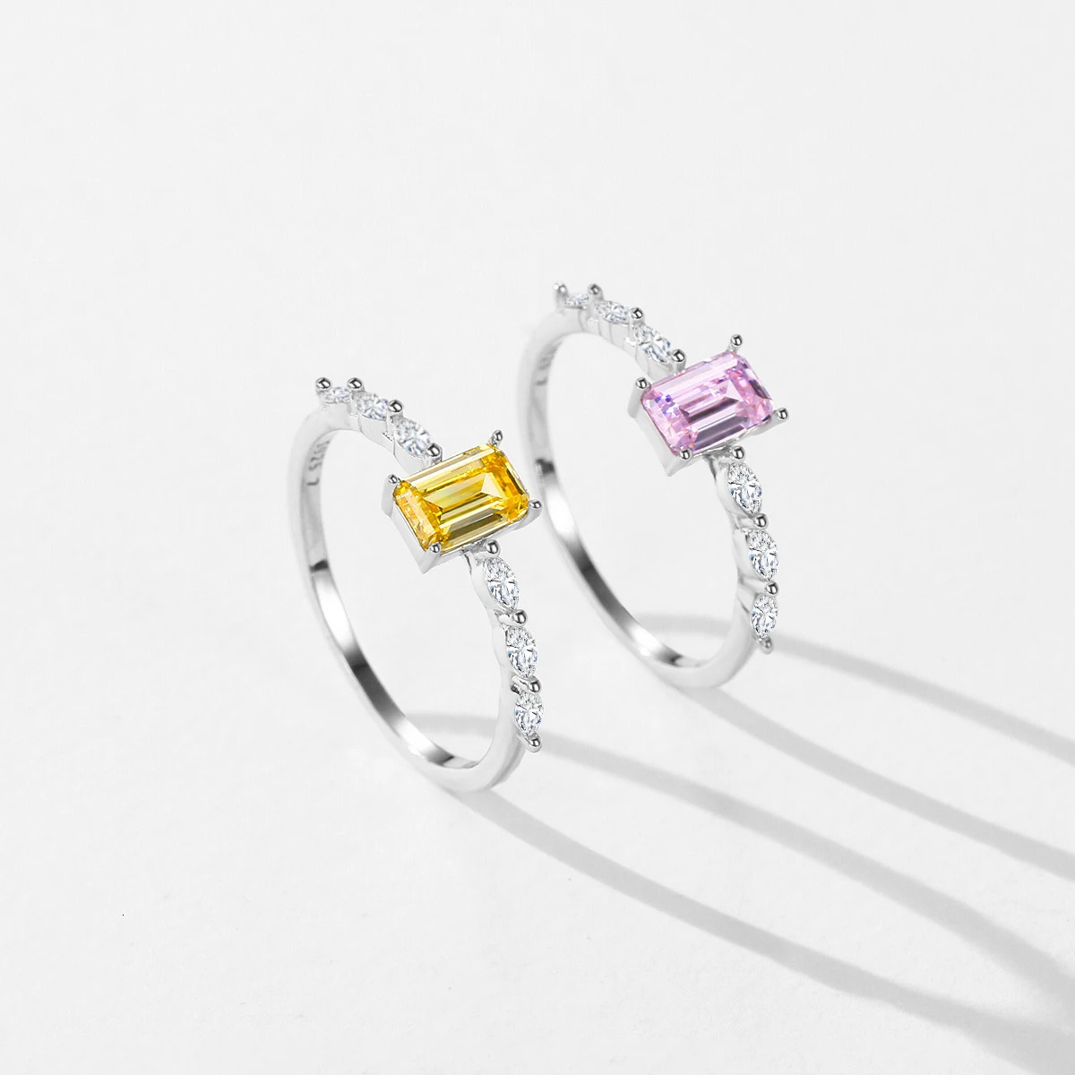 MODIAN Real 925 Sterling Silver Exquisite Sparkling Emerald Cut Pink Yellow Zirconia Ring For Women Wedding Fine Jewelry 260324