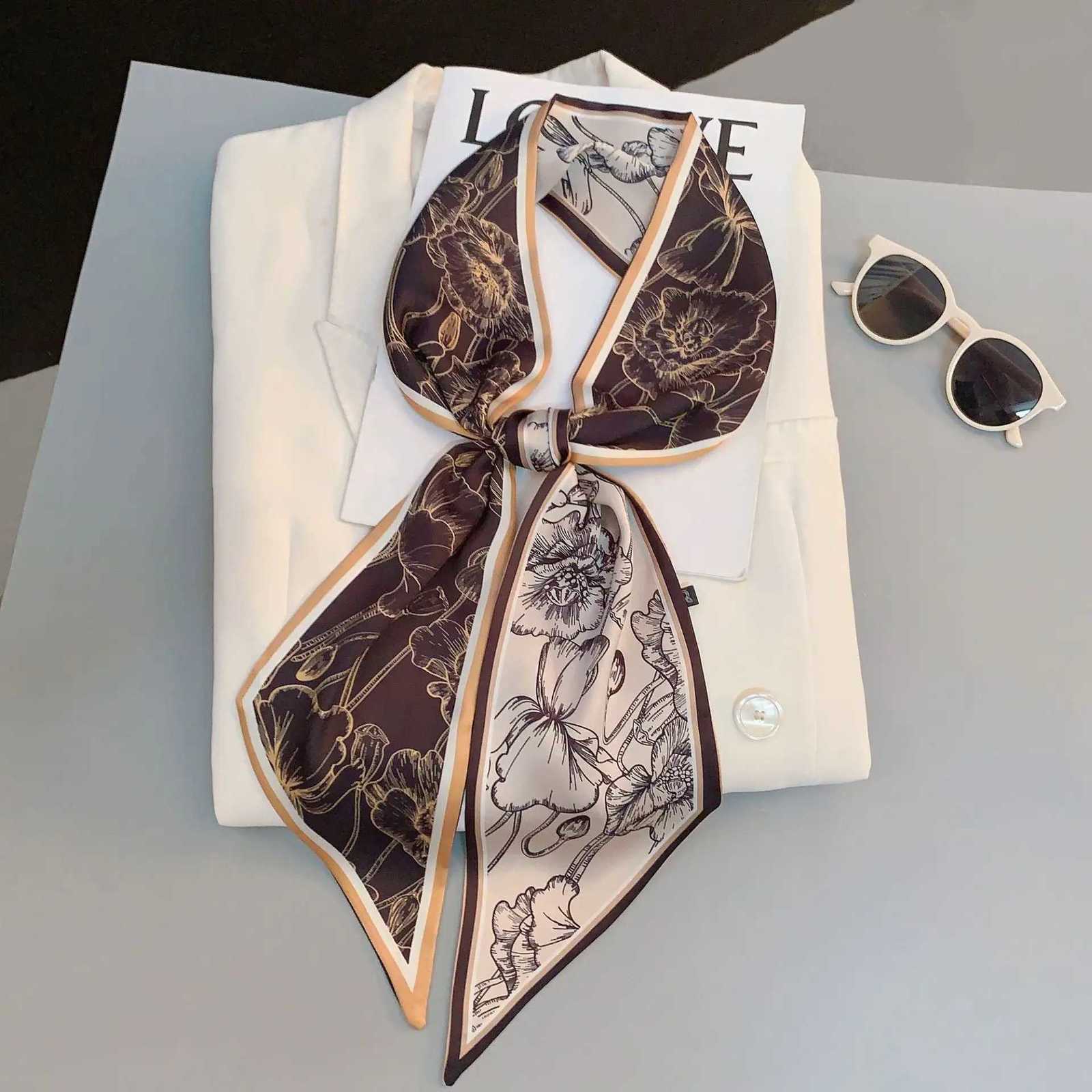 Luxurious Simation Silk Long Scarf Wens Printed Thin Narrow Scarf Bag band Satin Scarf Wen X260328